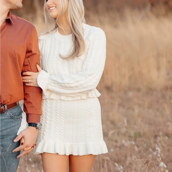 Show Me Your MuMu Ridley Ruffle Sweater and Skirt ~ Cream Cable Knit - Picture 2 of 4